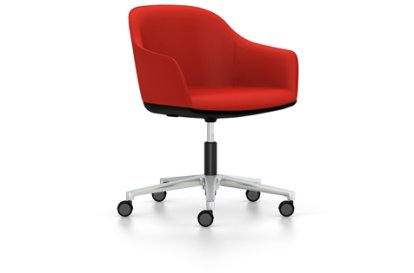 Softshell Chair auf Fünfsternfuß, Aluminium poliert, Plano, Poppy red, Weich für harte Böden