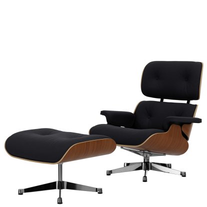 Eames Lounge Chair & Ottoman Calma, Nussbaum natur, Calma, dunkelgrau, 89 cm, Aluminium poliert