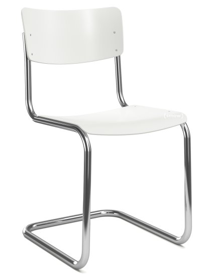 S 43 Klassik Freischwinger, Gestell verchromt, Strukturlack, Reinweiß (RAL 9010), Ohne Sitzauflage, Kunststoffgleiter schwarz mit Filz
