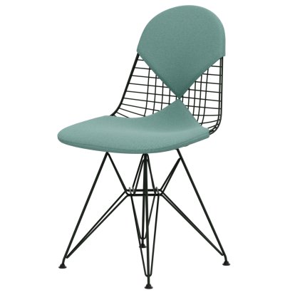Wire Chair DKR , Pulverbeschichtet dark green, Sitz- und Rückenkissen (Bikini), Mint / elfenbein