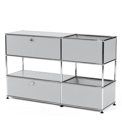 USM Haller Kinder Sideboard M mit Aufbewahrungsboxen, Einfarbig, USM mattsilber, Mit Klappe