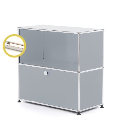 USM Haller E Sideboard M mit Fachbeleuchtung, USM mattsilber, Warmweiß