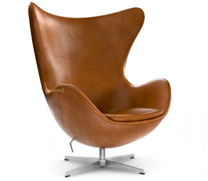 Egg Chair, Leder Grace, Walnut, Satingebürstetes Aluminium, Ohne Fußhocker