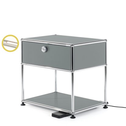 USM Haller E Nachttisch mit dimmbarem Licht, Mittelgrau RAL 7005