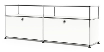 USM Haller Lowboard L mit Aufbau, individualisierbar, Reinweiß RAL 9010, Mit 2 Klappen, Ohne Kabeldurchlass