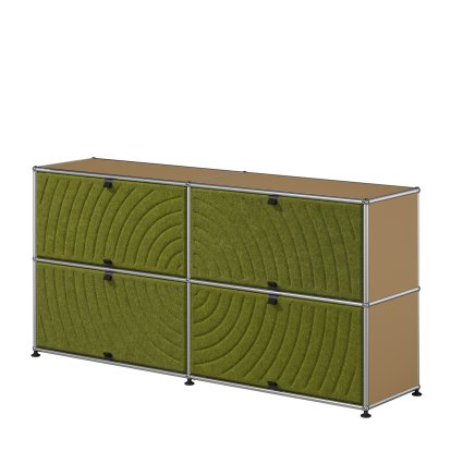 USM Haller Sideboard L mit vier USM Haller Soft Panels, rund, USM beige, Grün