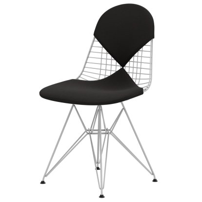 Wire Chair DKR , Pulverbeschichtet weiß, Sitz- und Rückenkissen (Bikini), Dunkelgrau