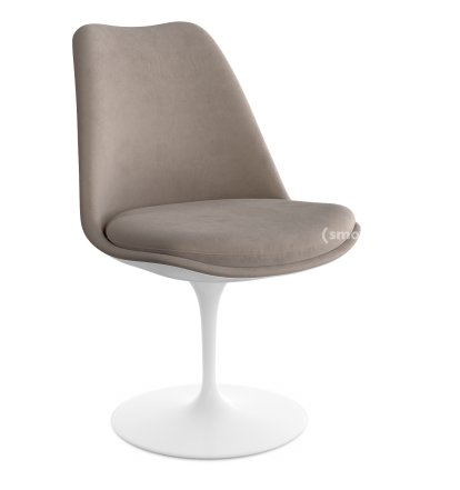 Saarinen Tulip Stuhl, nicht drehbar, gepolsterte Innenschale und Sitzkissen, weiß, Beige (Eva 177)