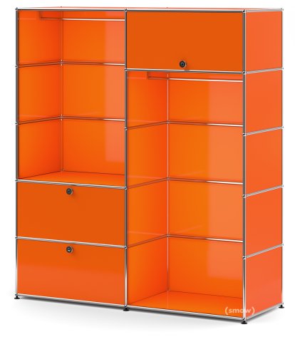 USM Haller Garderobe L mit 2 Kleiderstangen, Reinorange RAL 2004