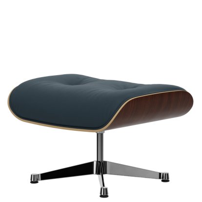 Eames Lounge Chair Ottoman, Nussbaum dunkel, Leder Premium F rauchblau, Aluminium poliert