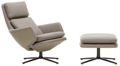 Grand Relax Loungesessel, Mit Ottoman, Stoff Cosy, fossil / Leder Forte, sand, Basic dark, 46,5 cm