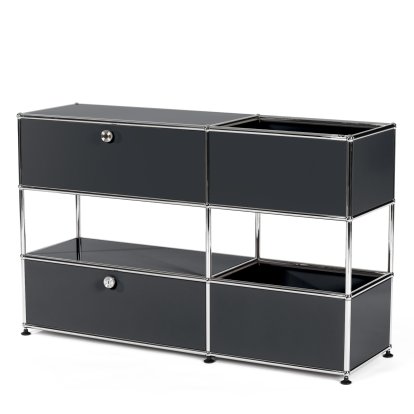 USM Haller Kinder Sideboard M mit Aufbewahrungsboxen, Einfarbig, Anthrazitgrau RAL 7016, Mit Klappe