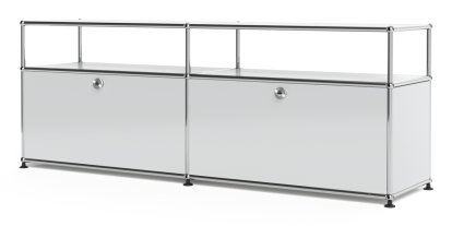 USM Haller Lowboard L mit Aufbau, individualisierbar, Lichtgrau RAL 7035, Mit 2 Klappen, Ohne Kabeldurchlass