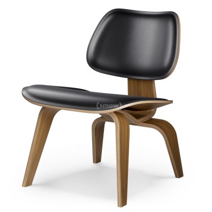 LCW / LCW Leather Loungestuhl, Nussbaum schwarz pigmentiert, Sitz Leder nero