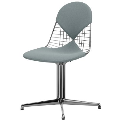 Wire Chair DKL, Aluminium poliert, Sitz- und Rückenkissen (Bikini), Eisblau / elfenbein
