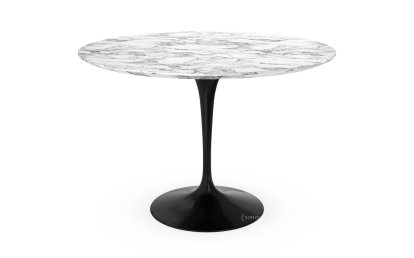 Saarinen Esstisch rund, 107 cm, schwarz, Marmor Arabescato (weiß mit grauen Einfärbungen)