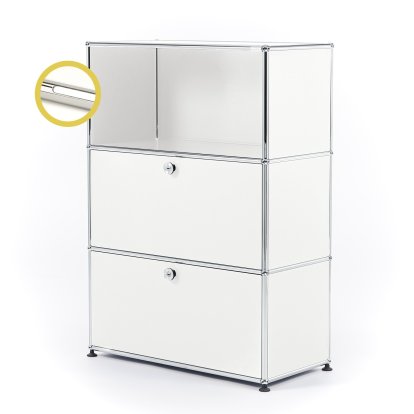 USM Haller E Highboard M mit 2 Klappen und Fachbeleuchtung, Reinweiß RAL 9010, Kaltweiß
