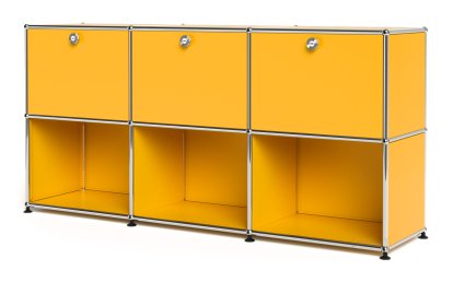 USM Haller Sideboard 50, individualisierbar, Goldgelb RAL 1004, Mit 3 Klappen, Offen