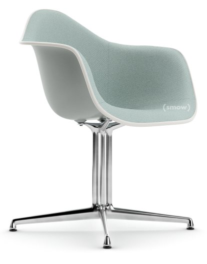 Eames Plastic Armchair RE DAL, Hellgrau, Mit Vollpolsterung, Eisblau / elfenbein, Aluminium poliert, Neue Sitzhöhe (43,0 cm)