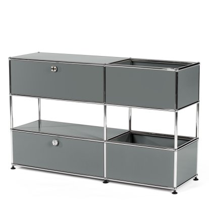 USM Haller Kinder Sideboard M mit Aufbewahrungsboxen, Einfarbig, Mittelgrau RAL 7005, Mit Klappe