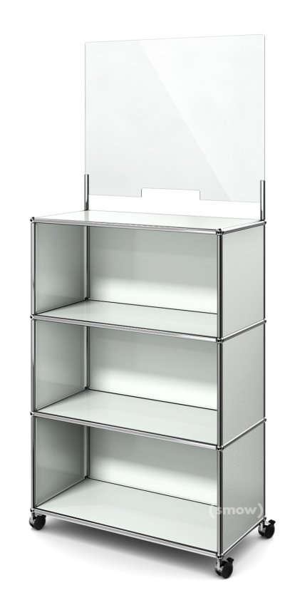 USM Haller Counter M mit Security Screen, Lichtgrau RAL 7035, Mit Rollen