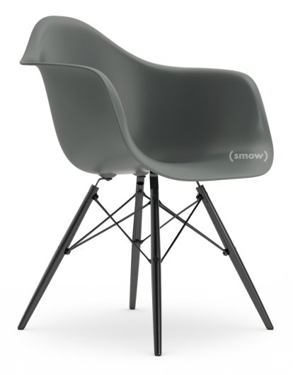 Eames Plastic Armchair RE DAW, Granitgrau, Ohne Polsterung, Ohne Polsterung, Standardhöhe - 43 cm, Ahorn schwarz