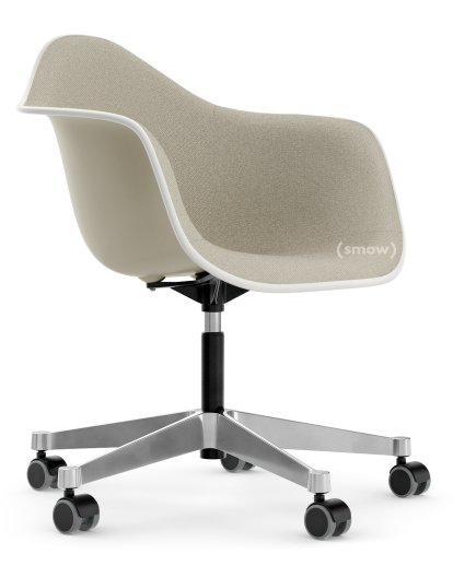 Eames Plastic Armchair RE PACC, Kieselstein, Mit Vollpolsterung, Warmgrey / elfenbein