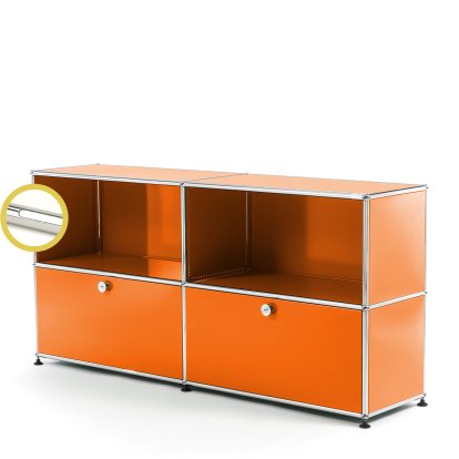 USM Haller E Sideboard L mit Fachbeleuchtung, Reinorange RAL 2004, Kaltweiß