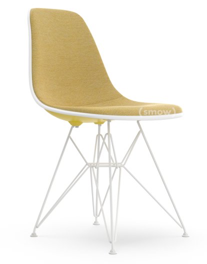 Eames Plastic Side Chair DSR, Senf, Mit Vollpolsterung, Senf / elfenbein, Standardhöhe - 43 cm, Beschichtet weiß