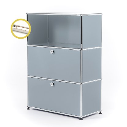 USM Haller E Highboard M mit 2 Klappen und Fachbeleuchtung, USM mattsilber, Warmweiß