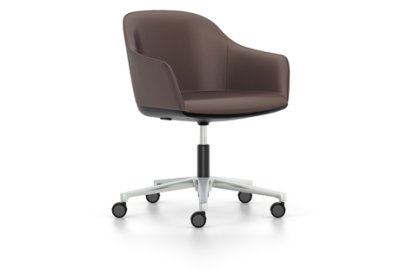 Softshell Chair auf Fünfsternfuß, Aluminium poliert, Leder (Standard), Kastanie, Weich für harte Böden