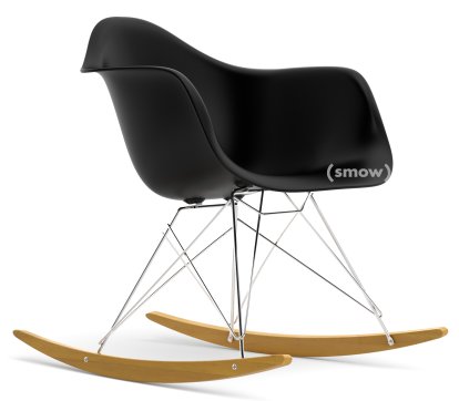 Eames Plastic Armchair RE RAR, Tiefschwarz, Verchromt, Ahorn gelblich