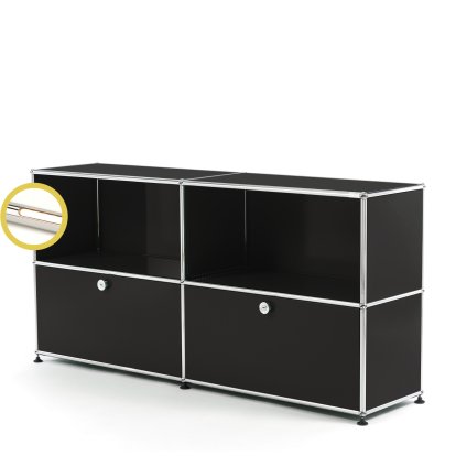 USM Haller E Sideboard L mit Fachbeleuchtung, Graphitschwarz RAL 9011, Warmweiß