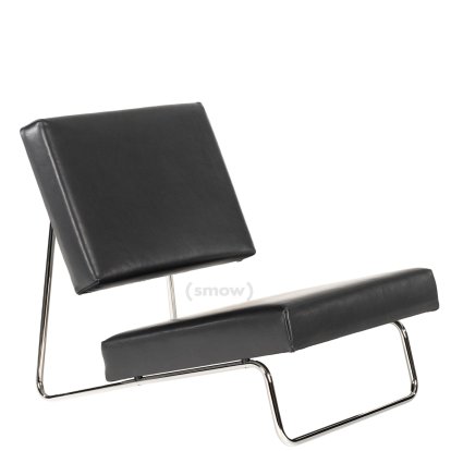 Hirche Loungesessel, Glattleder, schwarz, Verchromt, ohne Fußhocker