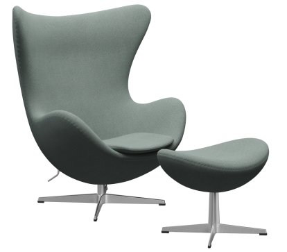 Egg Chair, Re-wool, 868 - Light aqua / natural, Satingebürstetes Aluminium, Mit Fußhocker