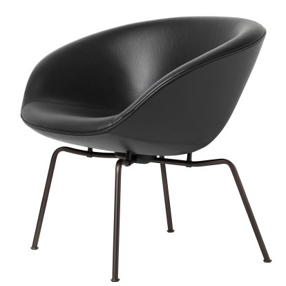 Pot Loungesessel, Dunkelbraun pulverbeschichtet, Leder Aura, Schwarz