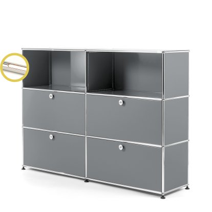 USM Haller E Highboard L mit Fachbeleuchtung, Mittelgrau RAL 7005, Warmweiß