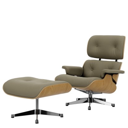Eames Lounge Chair & Ottoman, Kastanie natur, Leder Premium F sand, 89 cm, Aluminium poliert