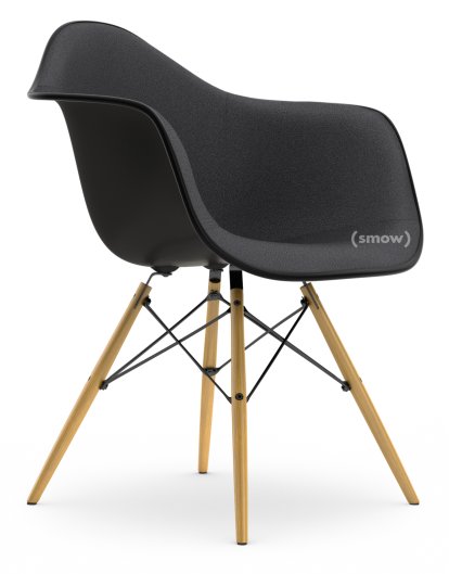 Eames Plastic Armchair DAW, Tiefschwarz, Mit Vollpolsterung, Dunkelgrau, Standardhöhe - 43 cm, Esche honigfarben
