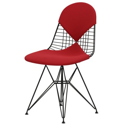 Wire Chair DKR , Pulverbeschichtet basic dark, Sitz- und Rückenkissen (Bikini), Hopsak rot / poppy red