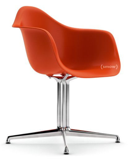 Eames Plastic Armchair RE DAL, Rot (poppy red), Ohne Polsterung, Ohne Polsterung, Aluminium poliert, Neue Sitzhöhe (43,0 cm)