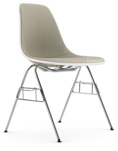 Eames Plastic Side Chair RE DSS / DSS-N, Kieselstein, Mit Vollpolsterung, Warmgrey / elfenbein, Mit Reihenverbindung (DSS)