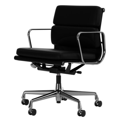 Soft Pad Chair EA 217, Verchromt, Leder Standard nero, Plano nero