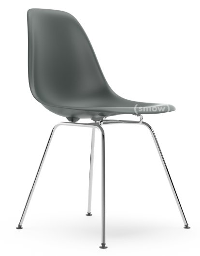 Eames Plastic Side Chair RE DSX, Granitgrau, Ohne Polsterung, Ohne Polsterung, Standardhöhe - 43 cm, Verchromt