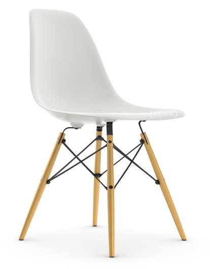 Eames Plastic Side Chair RE DSW, Weiß non-RE, Ohne Polsterung, Ohne Polsterung, Standardhöhe - 43 cm, Esche honigfarben