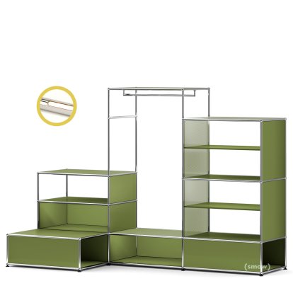 USM Haller E Garderobe XL mit Beleuchtung, Olivgrün RAL 6003