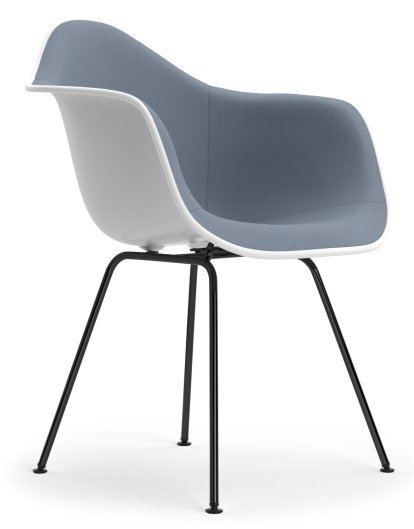 Eames Plastic Armchair RE DAX, Cotton white, Mit Vollpolsterung, Dunkelblau / elfenbein, Standardhöhe - 43 cm, Beschichtet basic dark