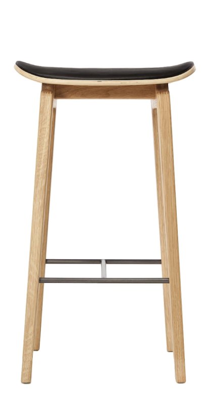 NY11 Bar Stool, Küchenvariante: Sitzhöhe 65 cm, Eiche natur, Leder Ultra black