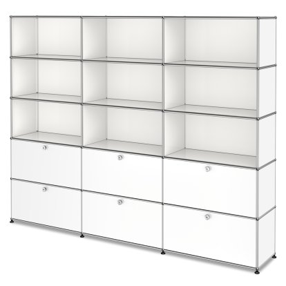 USM Haller Aktenregal XL, individualisierbar, Reinweiß RAL 9010, Offen, Offen, Mit 3 Klappen, Mit 3 Klappen