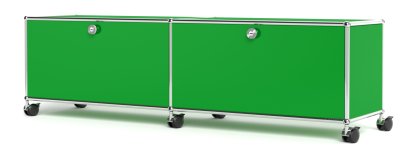 USM Haller TV-/HiFi-Lowboard, individualisierbar, USM grün, Mit 2 Klappen, Mit Kabeldurchlass unten mittig